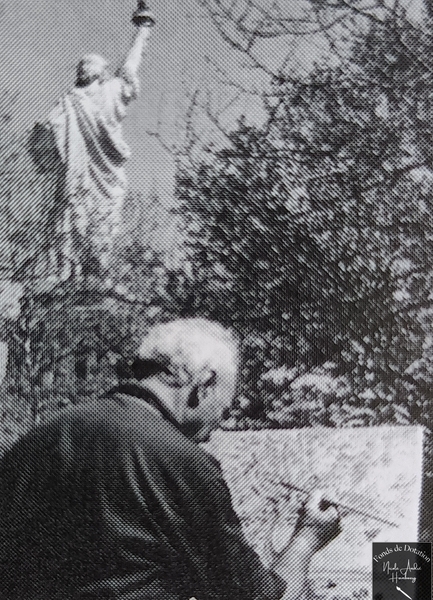 1973 André Hambourg peignant devant la statue de la liberté
