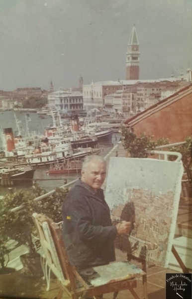 1969 André Hambourg peint sur les toits de Venise Hôtel Gabrielli